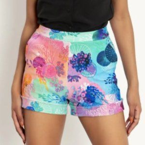 Floral Coral Rainbow Cuffed Shorts | Blackmilk Clothing